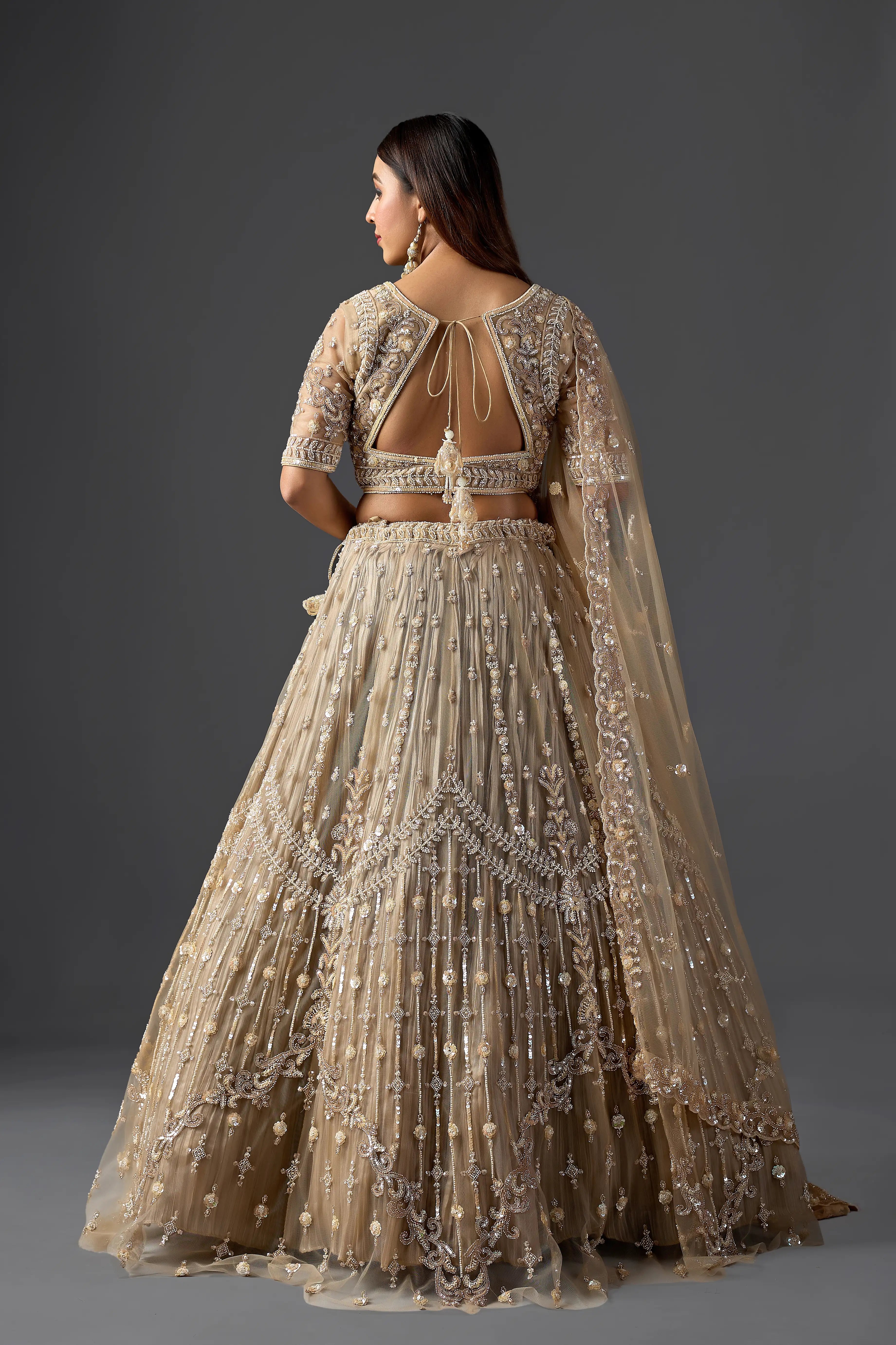 Gold Net Tassel Embroidered Lehenga Set with Heavy Blouse | Reception & Wedding Wear