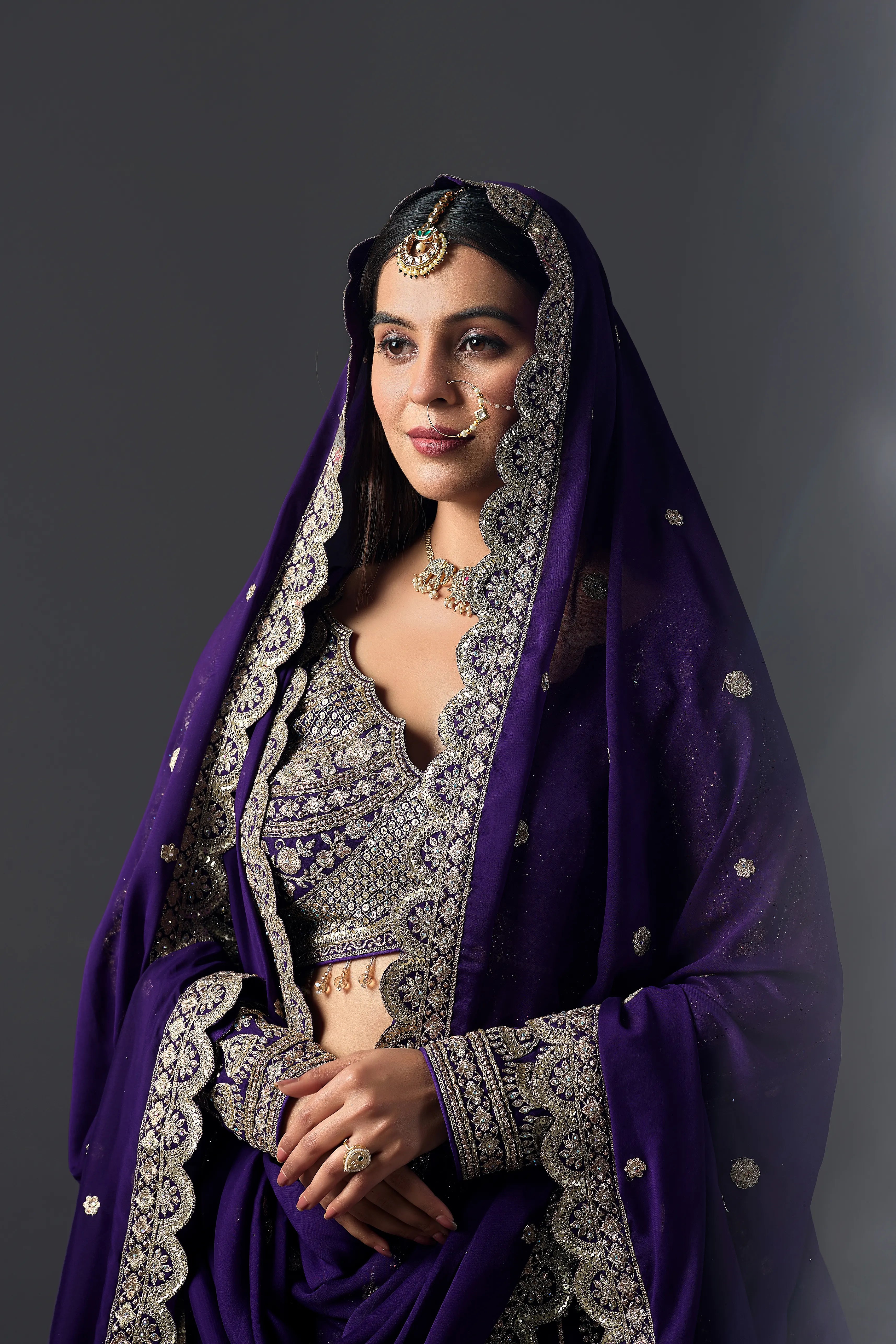 Deep Purple Georgette Lehenga With Designer Embellished Blouse & Coordinated Dupatta