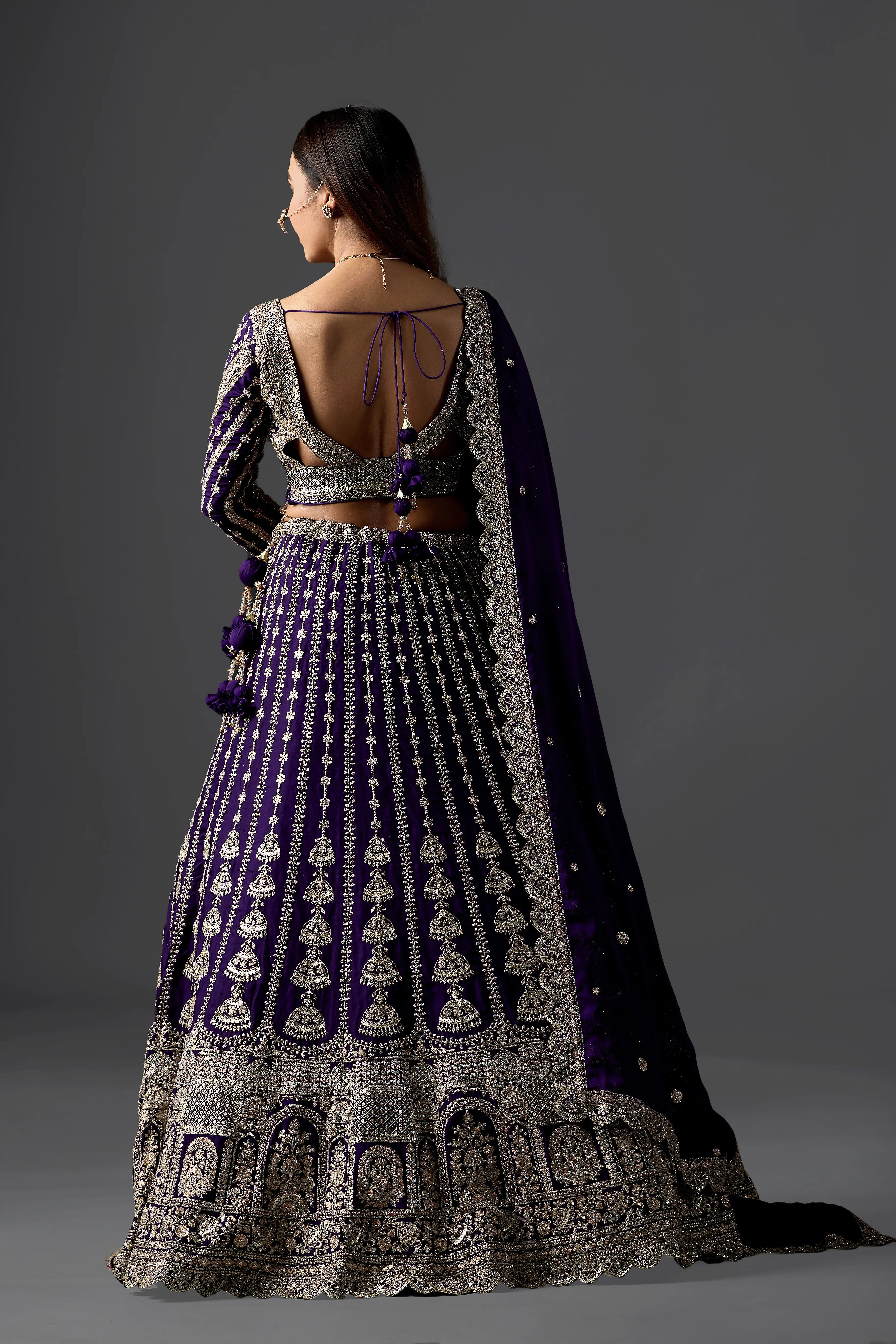 Deep Purple Georgette Lehenga With Designer Embellished Blouse & Coordinated Dupatta