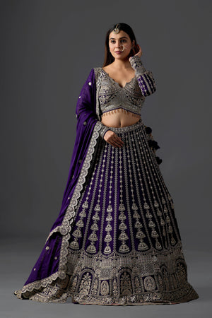 Deep Purple Georgette Lehenga With Designer Embellished Blouse & Coordinated Dupatta
