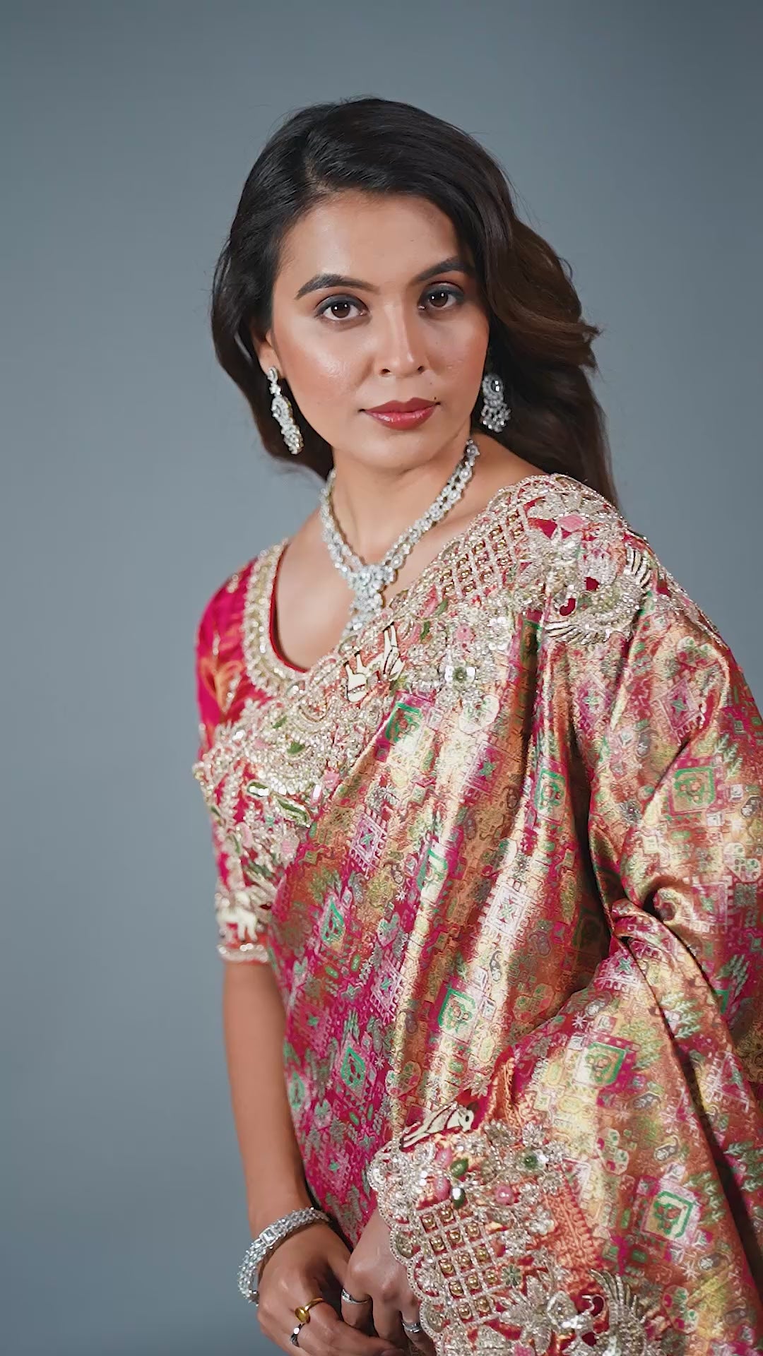 Rani Pink Jacquard Silk Saree with Heavy Handcrafted Border