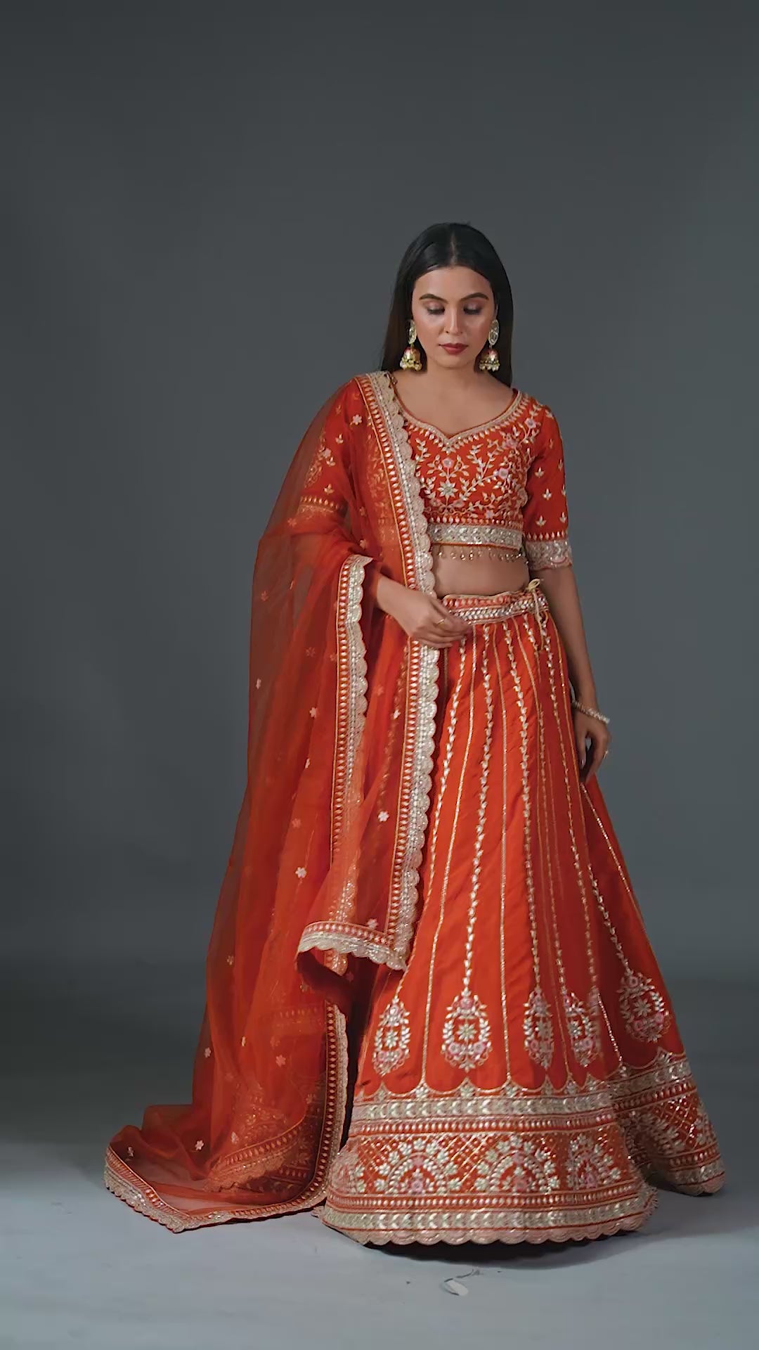 Orange Silk Gota Patti Lehenga Choli Set with Dupatta | Mehendi, Haldi & Day Wedding Wear