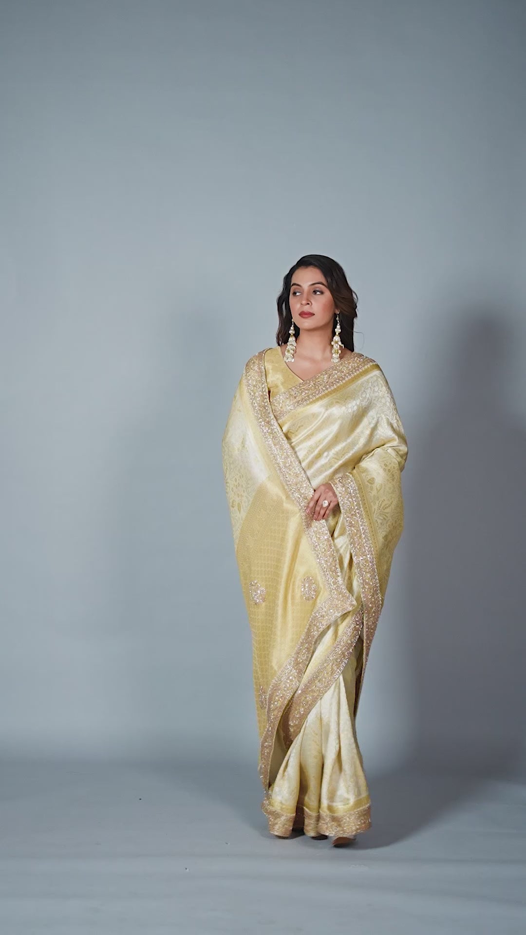 Champagne Gold Tissue Saree With Elegant Embellished Border