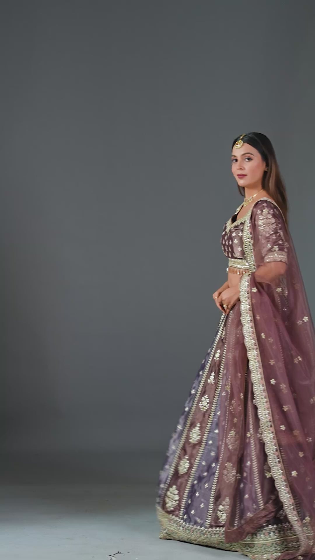Contemporary Gotapati Lehenga in Chocolate Brown & Soft Onion Tones