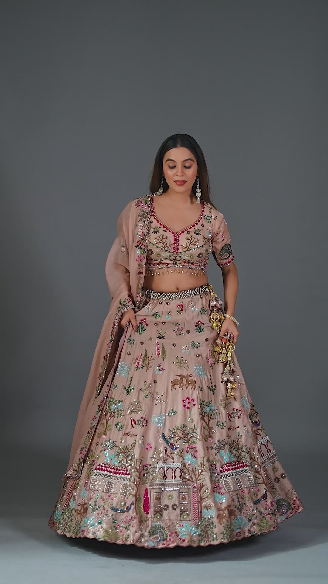 Designer Branded Blush Pink Handcrafted Lehenga Choli with Sequins & Floral Motifs | Premium Festive Collection