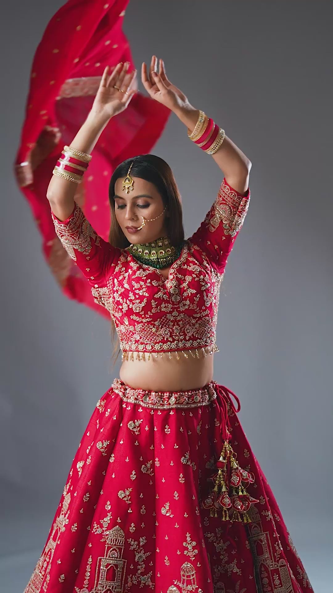 Red Raw Silk Handcrafted Lehenga Set with Intricate Embroidery, Elegant Choli & Dupatta