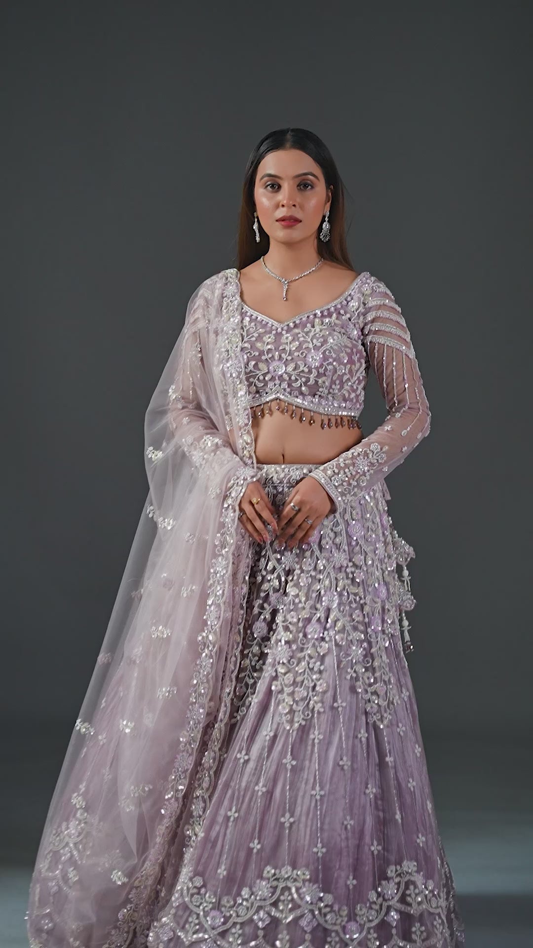 Lavender Net Handcrafted Lehenga Choli Set with Heavy Beads & Stones Work