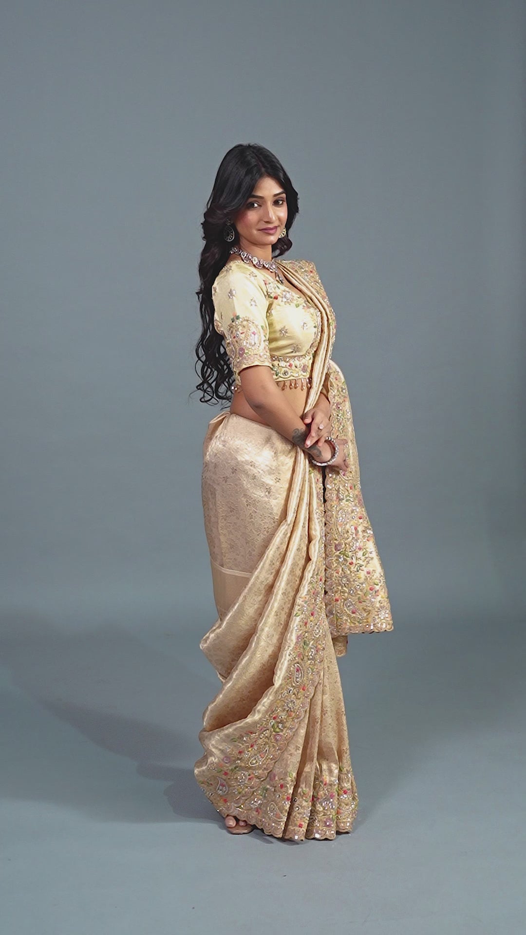 Golden Embroidered Designer Bridal Saree with Heavy Work