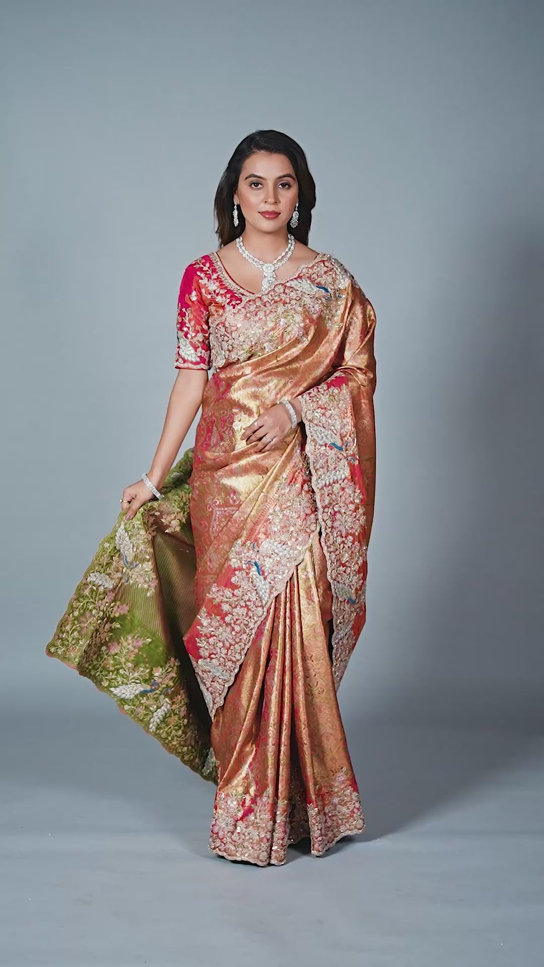 Rani Pink Viscose Silk Woven Wedding Saree with Heavy Embroidered Border & Blouse