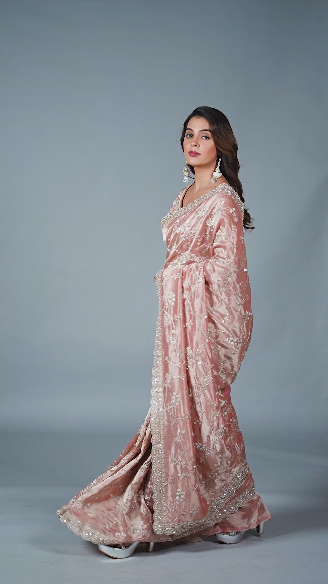 Blush Pink Tissue Saree With Cutdana And Sequin Embroidery