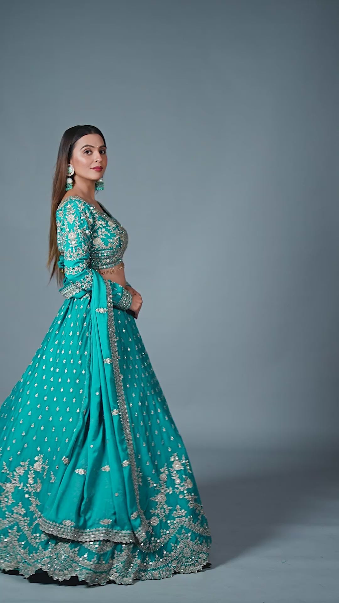 Turquoise Embroidered Georgette Lehenga Choli with Heavy Embroidery Blouse Attached Dupatta And Zari ReshamWork