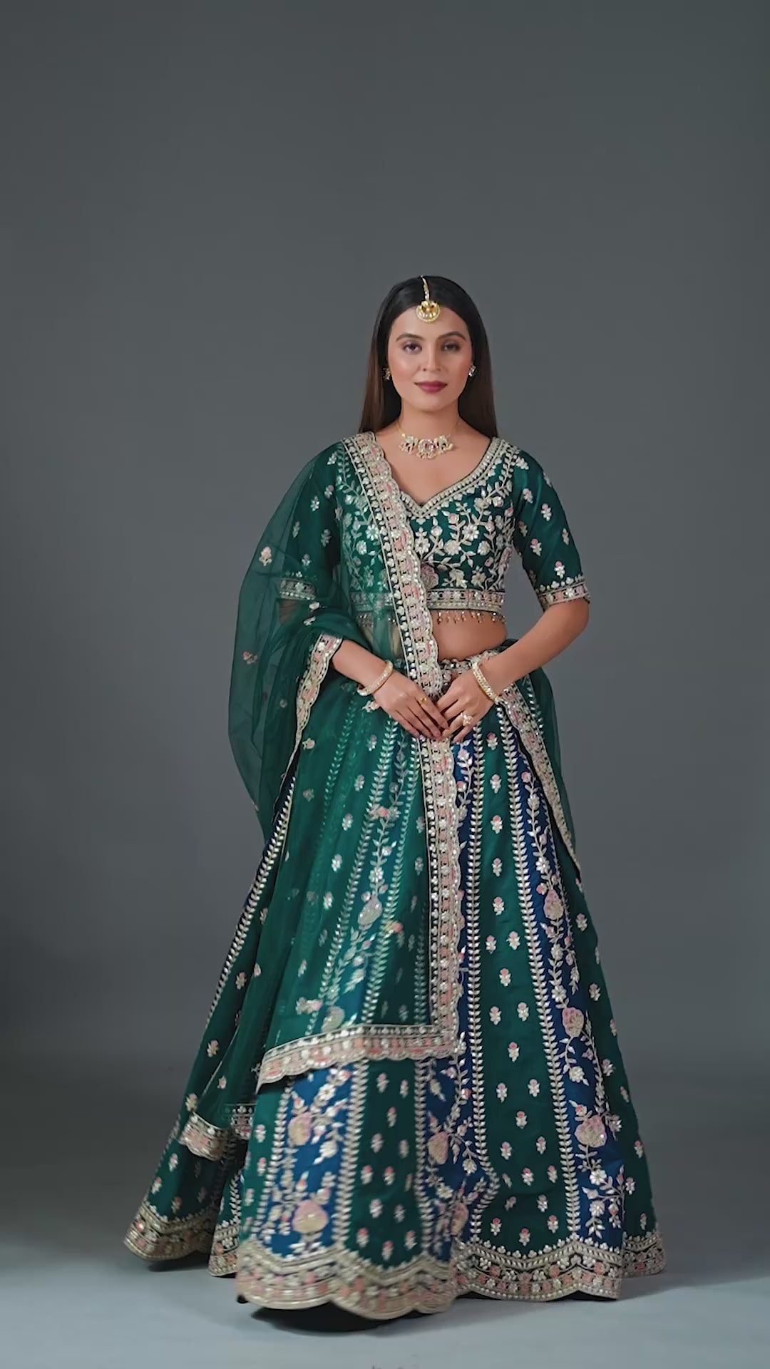 Dark Green Silk Gota Patti Lehenga Choli Set