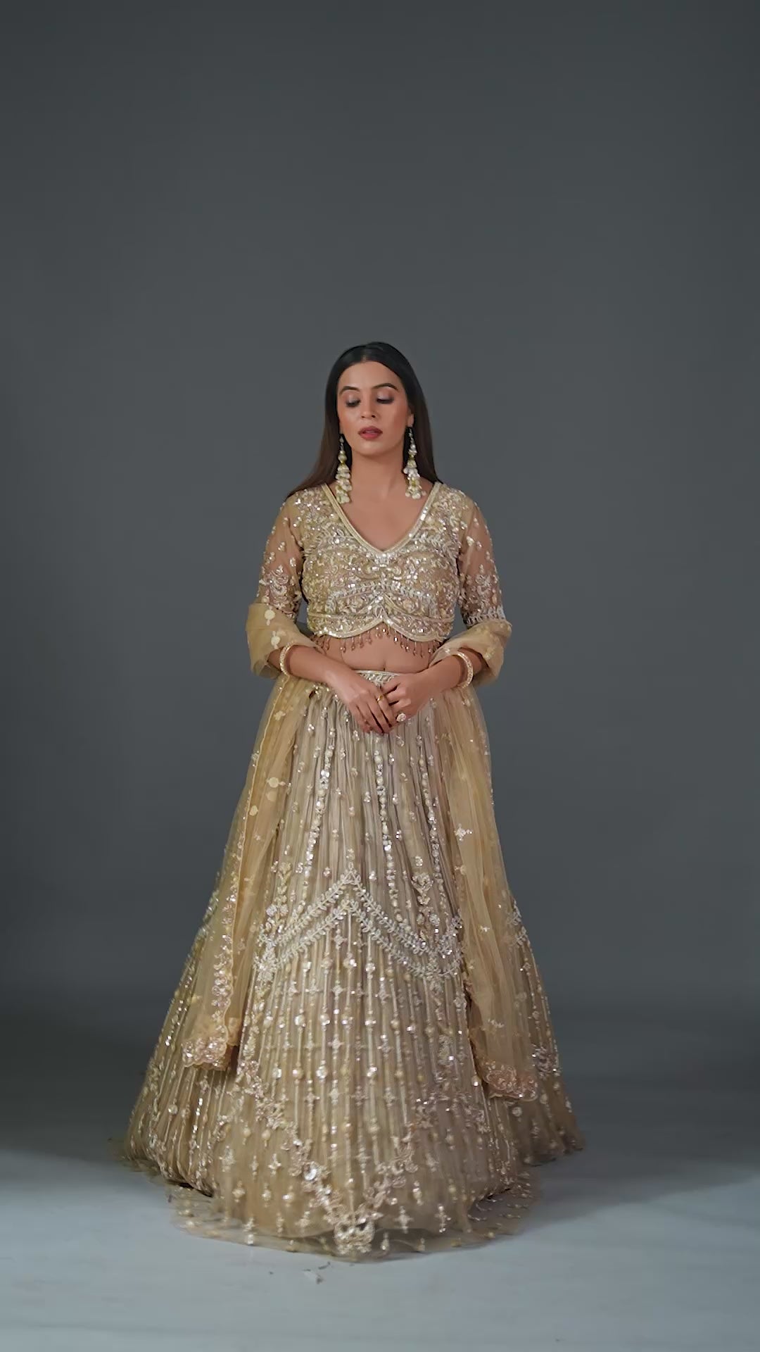 Gold Net Tassel Embroidered Lehenga Set with Heavy Blouse | Reception & Wedding Wear