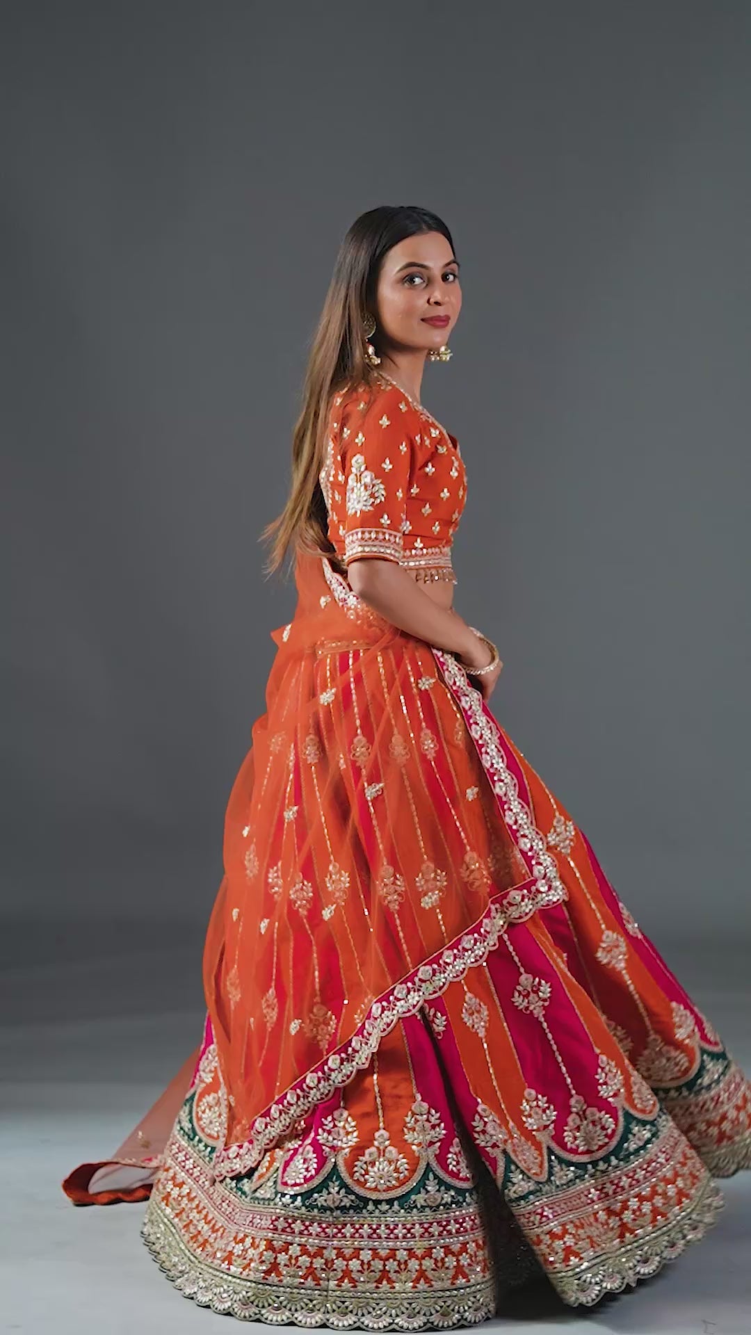 Vibrant Orange & Rani Pink Silk Gota Patti Lehenga Choli Set with Dupatta | Wedding, Mehendi & Sangeet Wear