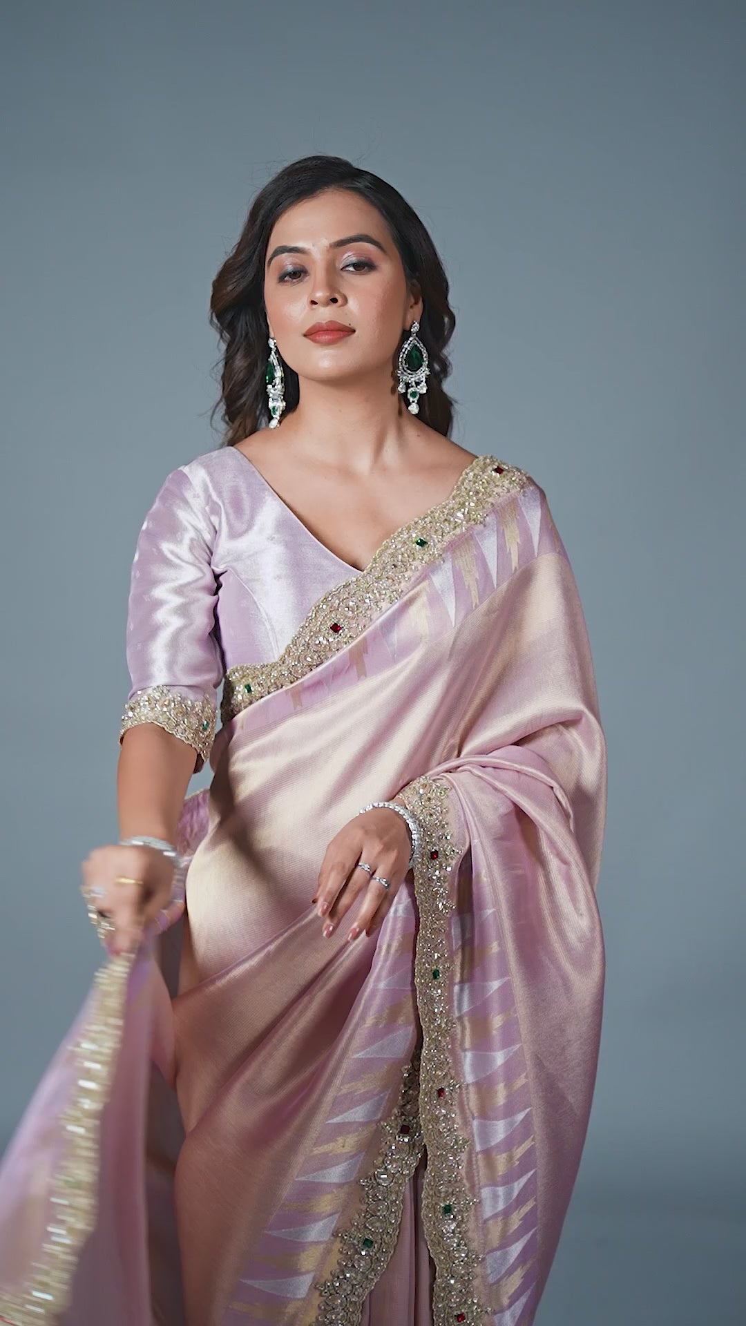 Blush Pink Brocade Tissue Silk Saree with Embroidered Border | Wedding & Festive Wear