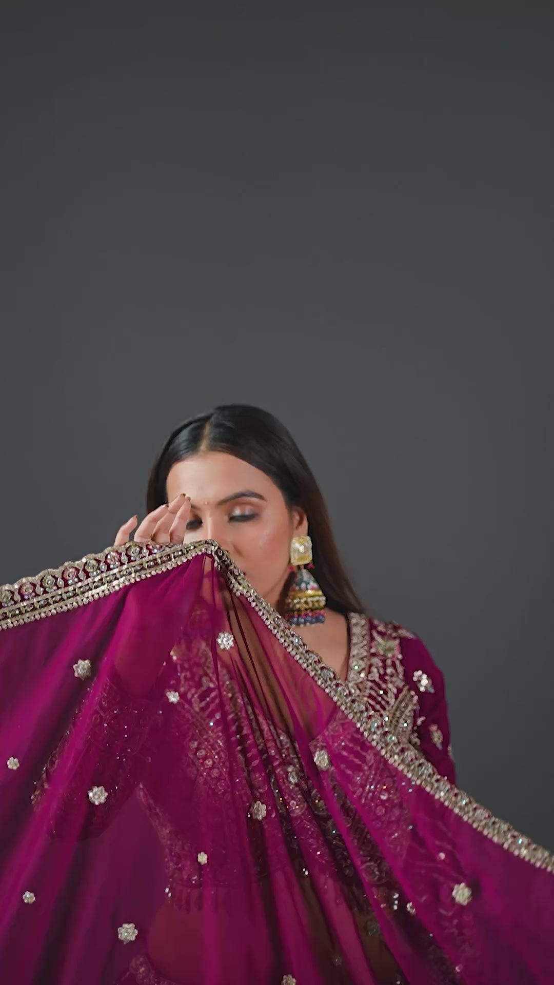 Ruby Wine Georgette Lehenga Set With Ornate Zari Border & Handcrafted Blouse