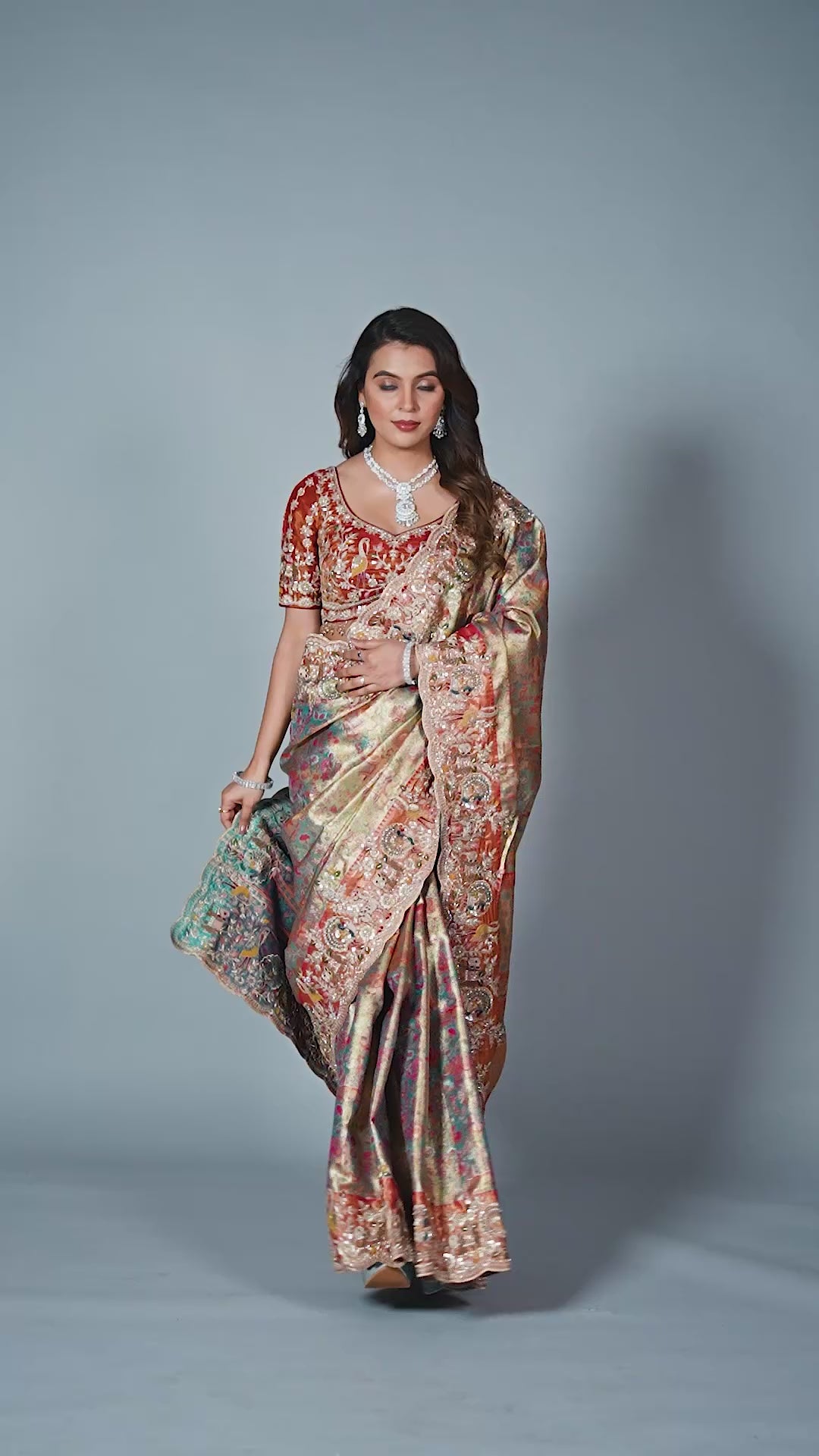 Firozi Kanjivaram Silk Saree with Subtle Embroidered Blouse